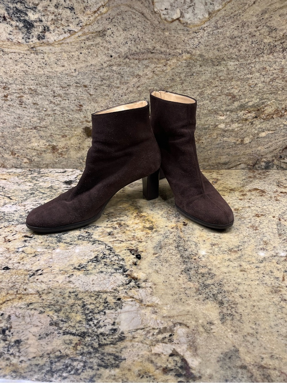 ATL Women's Brown Suede Ankle Boots - Classic 2.5” Block Heel - Size 7.5M